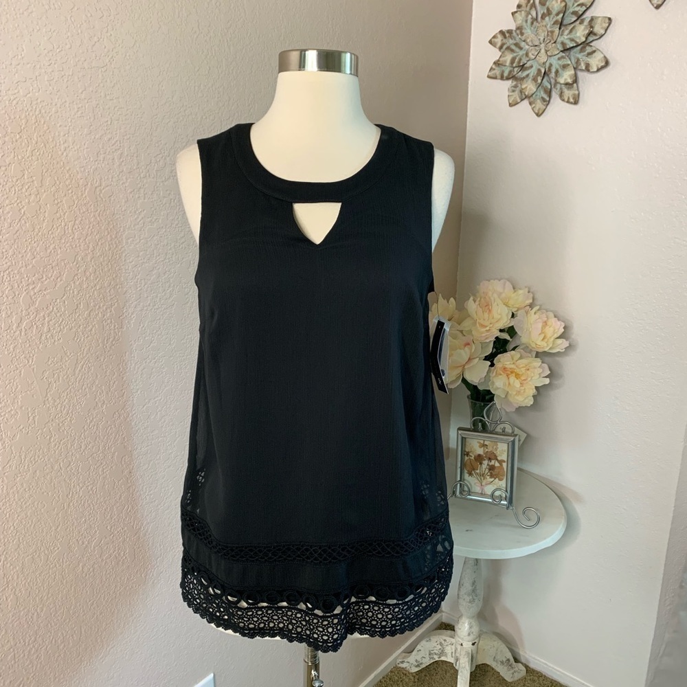 AB Studio Blouse Embroidered Hem New With Tags
